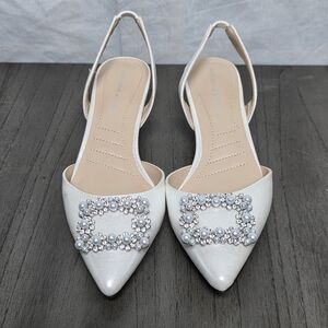 Adrienne Vittadini White Slingback Heels with Embellishments Size 7.5M
